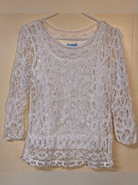 J. McLaughlin White Crochet Lace Tunic Top